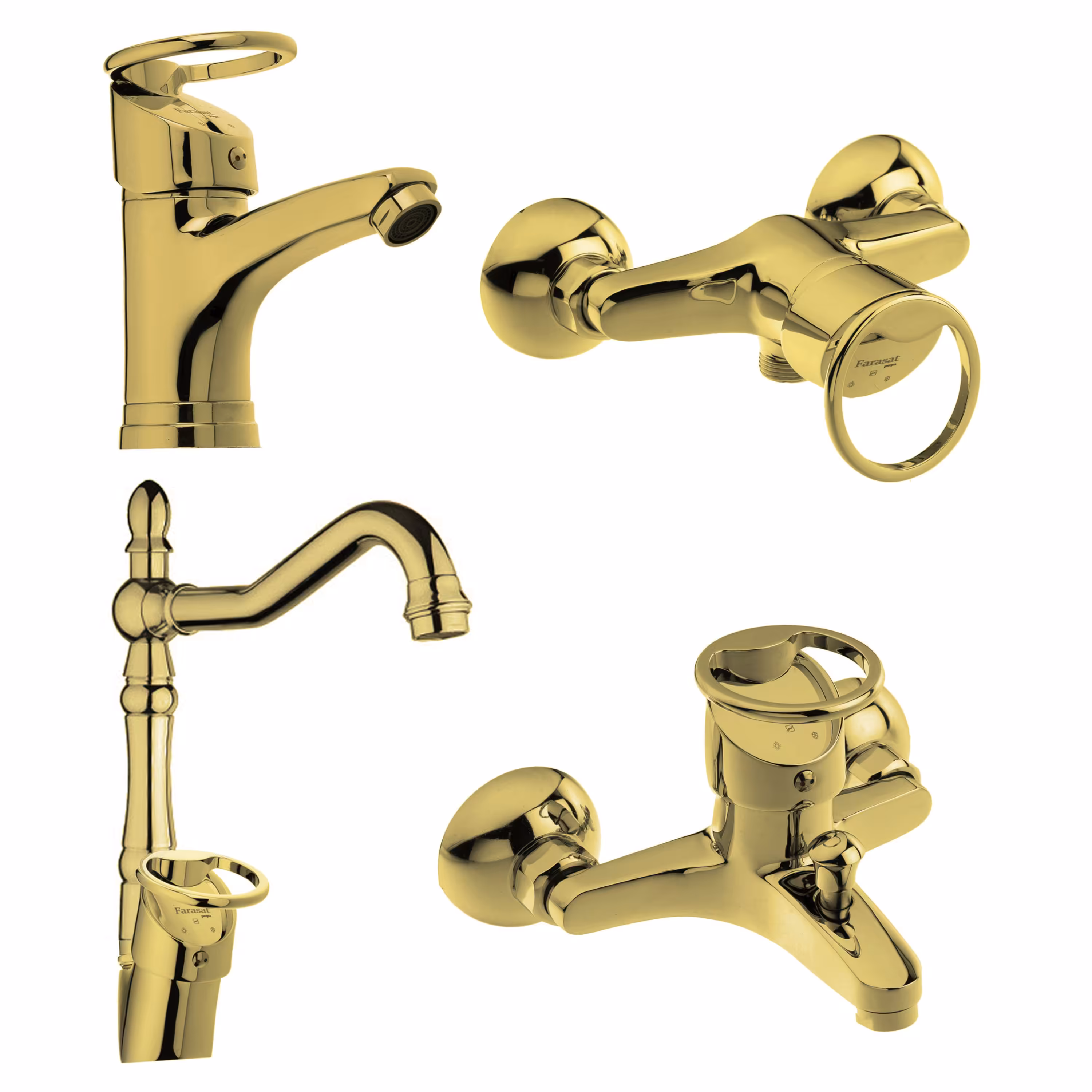 ست چهارتیکه شیرآلات مدل النگویی طلایی براق دارای گارانتی 5 ساله