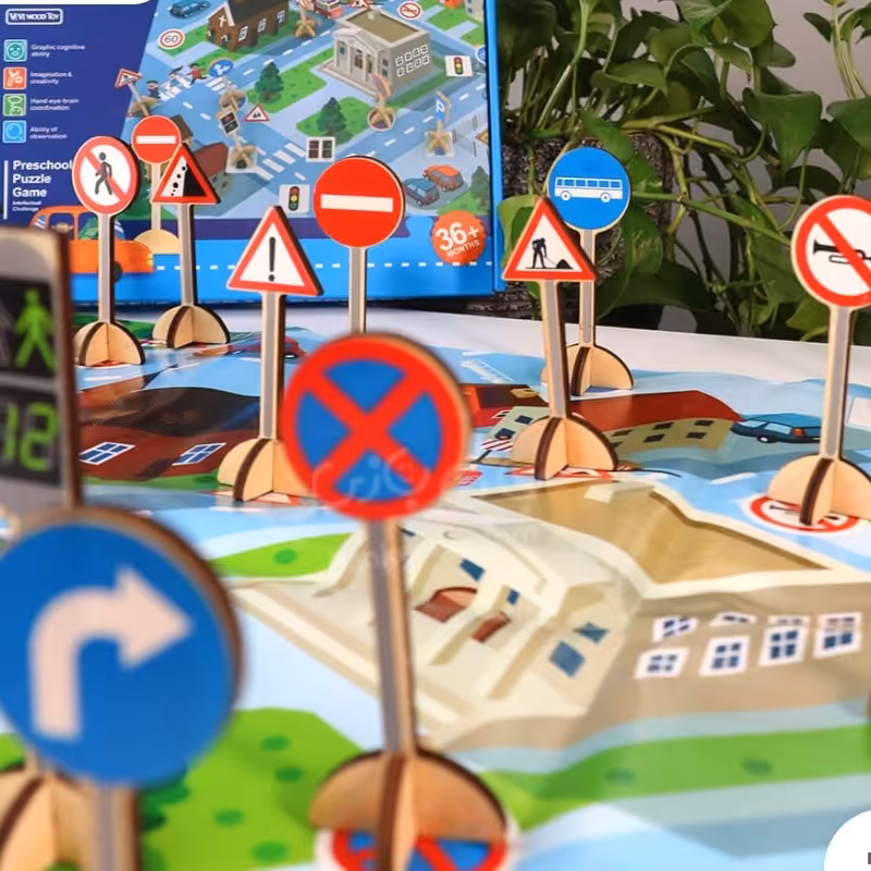 بازی شهر ترافیک چوبی Wooden Traffic Sign

