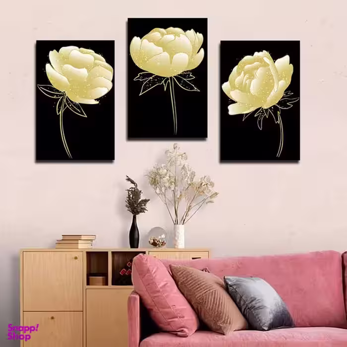تابلو شاسی بکلیت طرح نقاشی مدرن گل مدل SH-1585 مجموعه 3 عددی