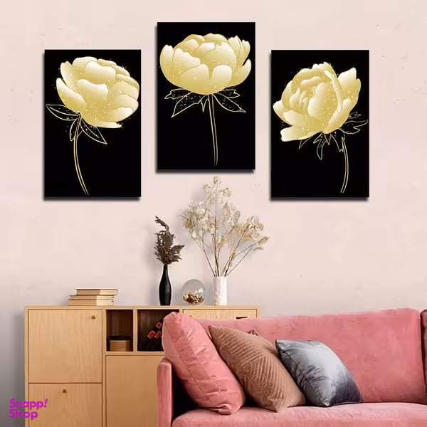 تابلو شاسی بکلیت طرح نقاشی مدرن گل مدل SH-1585 مجموعه 3 عددی