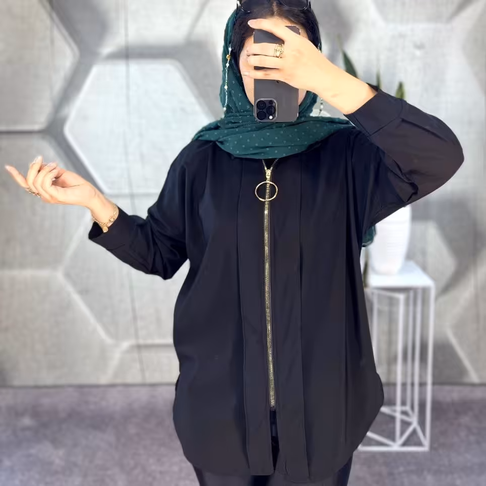 مانتو جلو زیپ جنس داکرون اعلا تابستانه فری سایز