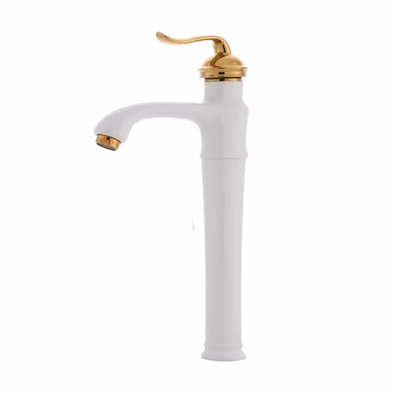شیر روشویی پایه بلند هلن (سفید طلا)