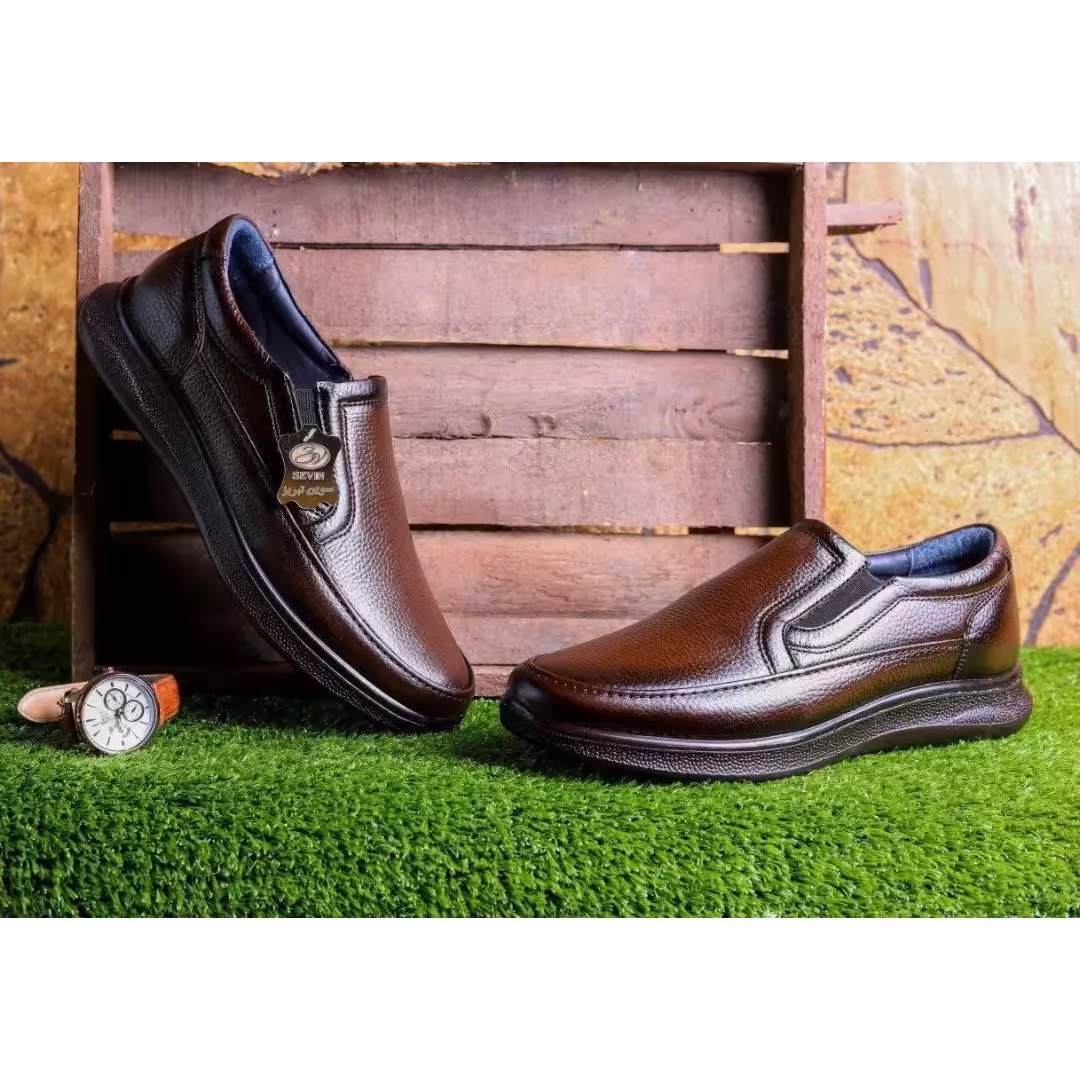 کفش طبی مردانه چرم طبیعی قهوه ایی ارسال رایگان با 6 ماه ضمانت