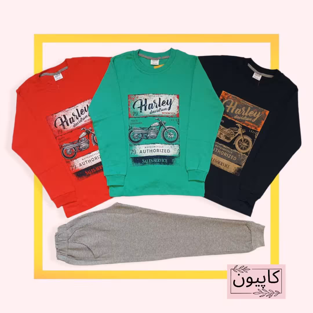 بلوز شلوار پسرانه طرح موتور سایزهای 55 تا 65