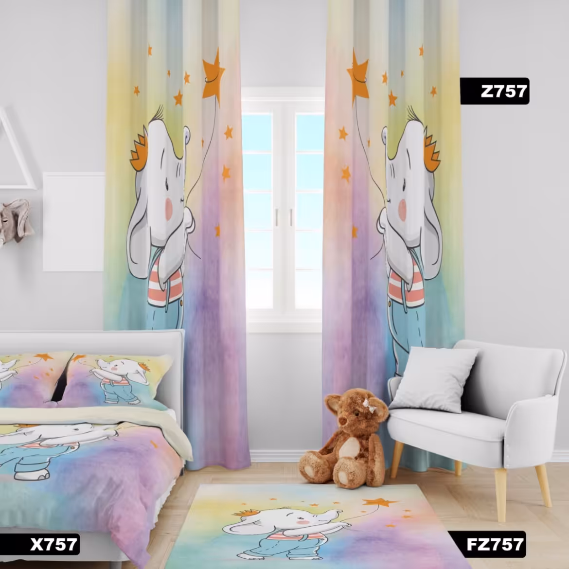 روتختی و یک عدد پنل پرده و فرش کودک طرحx757