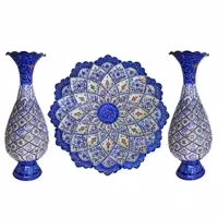 ست سه تکه مینا کاری گلدان 25 و پشقاب 25 مس و مینا کاری صنایع دستی سایروس هدیه و دکوری و کادویی 