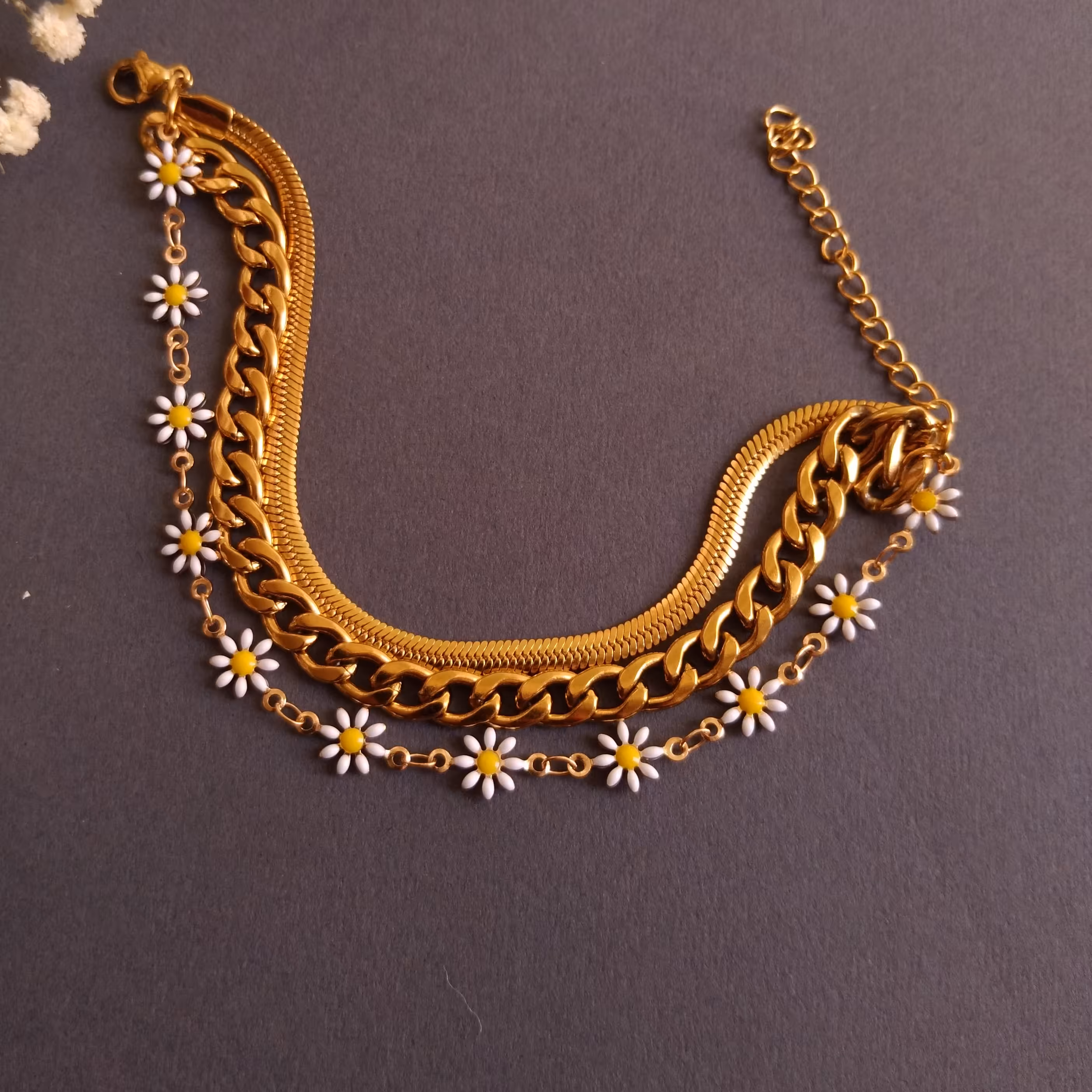 دستبند 3لاین استیل رنگ ثابت زنجیر سایز قابلیت تغییر سایز  