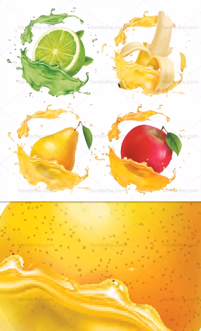وکتور اسپلش آبمیوه های تابستانی | گرافیک با طعم تربچه