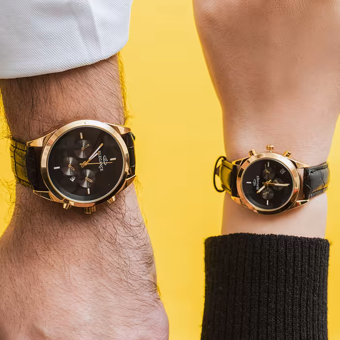 ست ساعت ELEGANCE مشکی طلایی مدل Leno