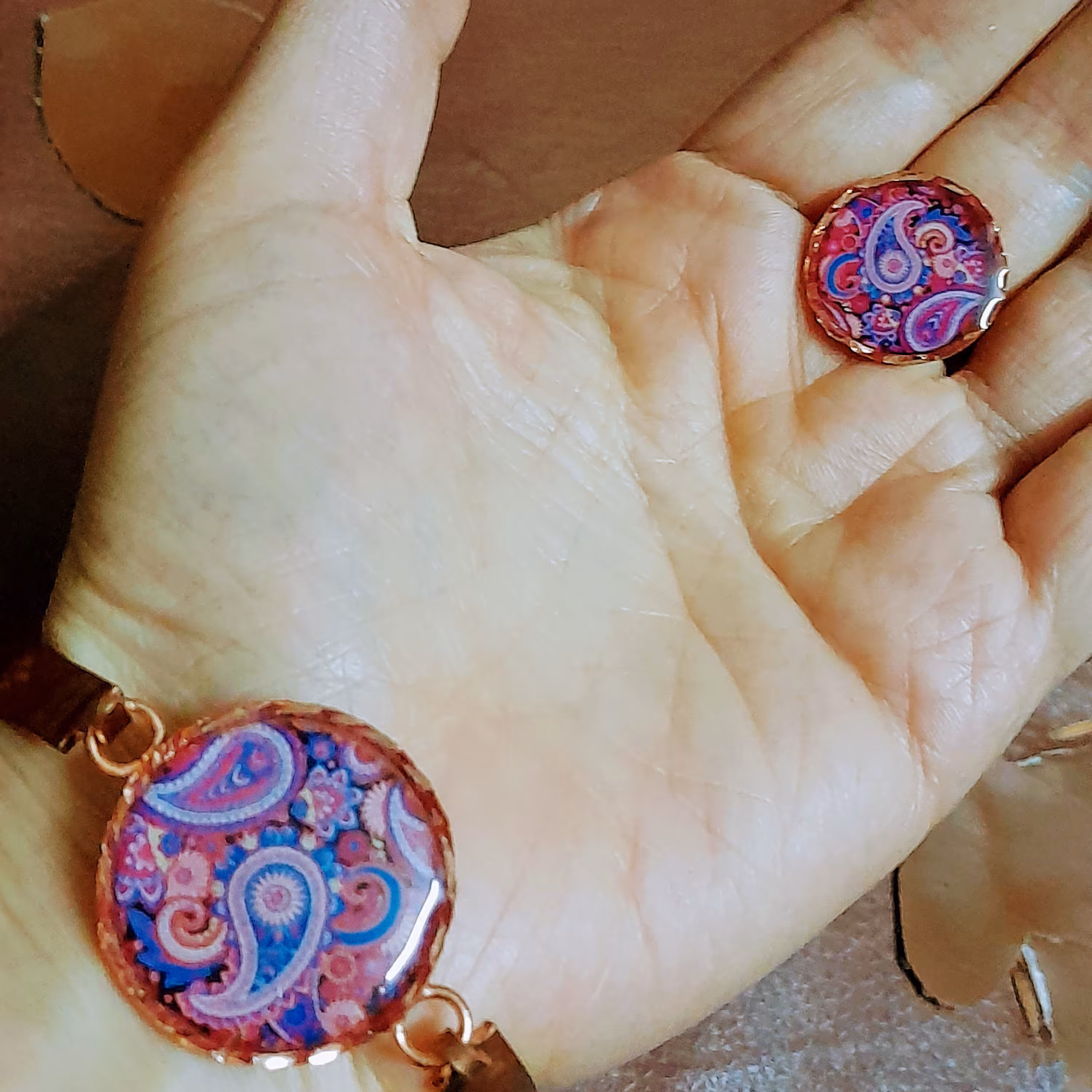 ست مسی دستبند و انگشتر طرح سنتی رنگ یاسی