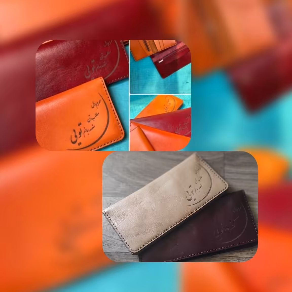 کیف پول حکاکی چرم طبیعی دست دوز 