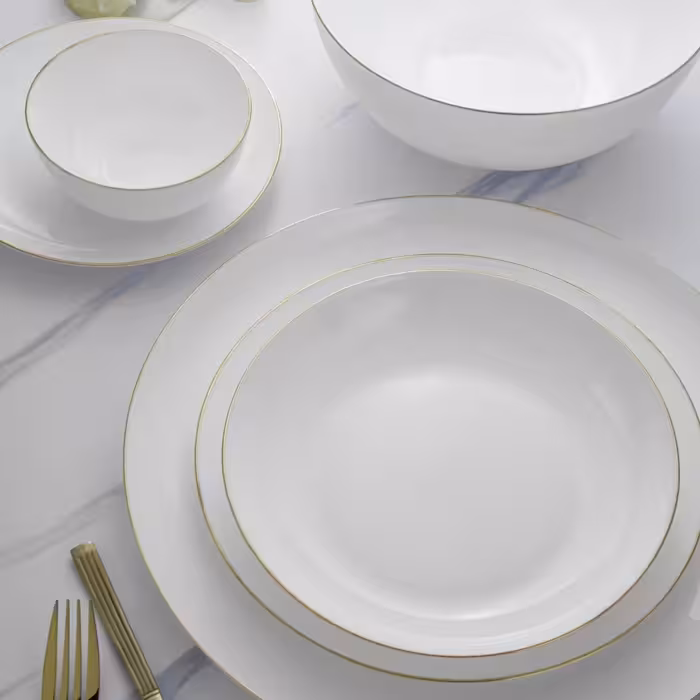 سرویس غذاخوری گلدن اوپال 26 پارچه سفیدلب طلاقالب Diwali