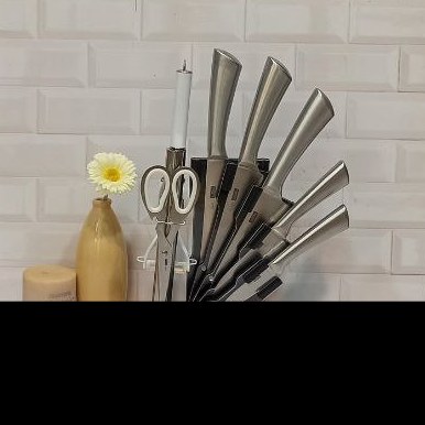 سرویس چاقو آشپزخانه سرویس کارد9پارچه ست کارد و ساطور استنددار مستطیل ثابت استیل