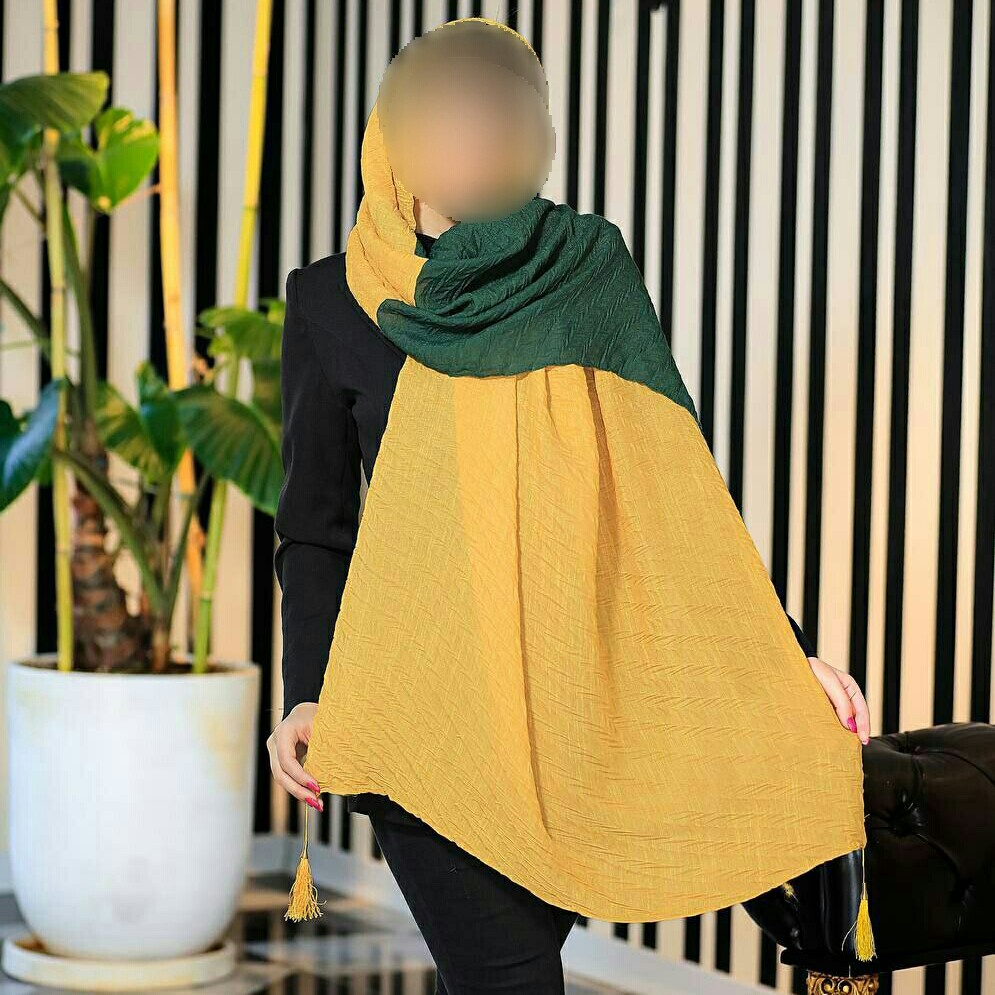 شال پلیسه دو رنگ منگوله دار