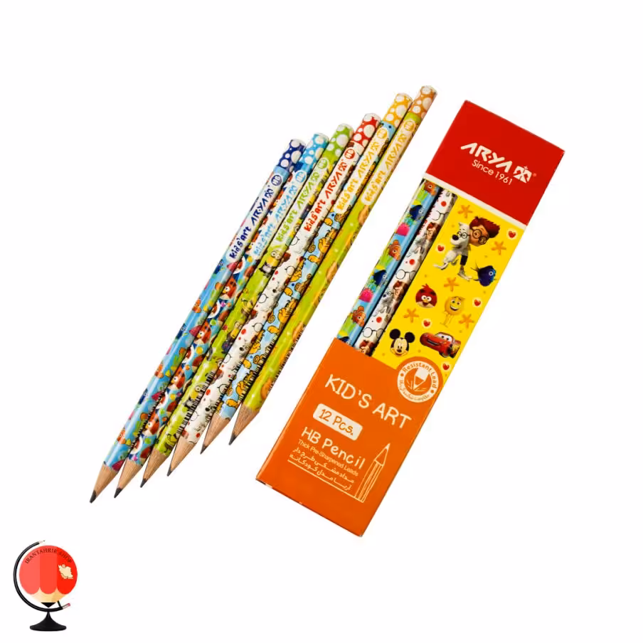 مداد مشکی طرح کودکانه آریا بسته 12 عددی