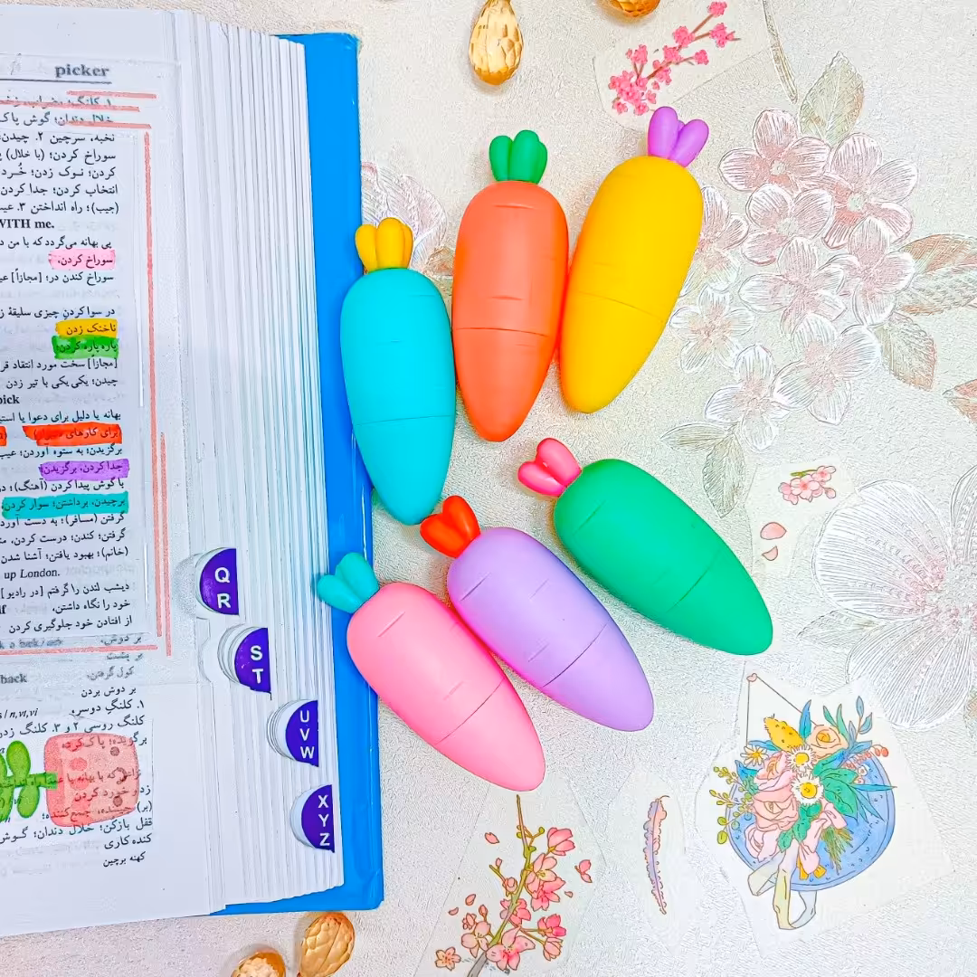 ماژیک هایلایت هویج پاستلی. لوازمتحریر فانتزی . هایلایتر . علامت زن . نشان زن. برگزیده. ماژیک فانتزی . لوازم تحریر فانتزی