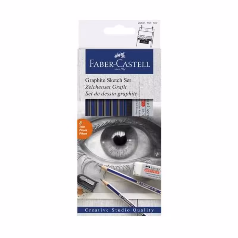 مداد طراحی فابر کاستل مدل sketch به همراه پاکن و تراش بسته 8 عددی