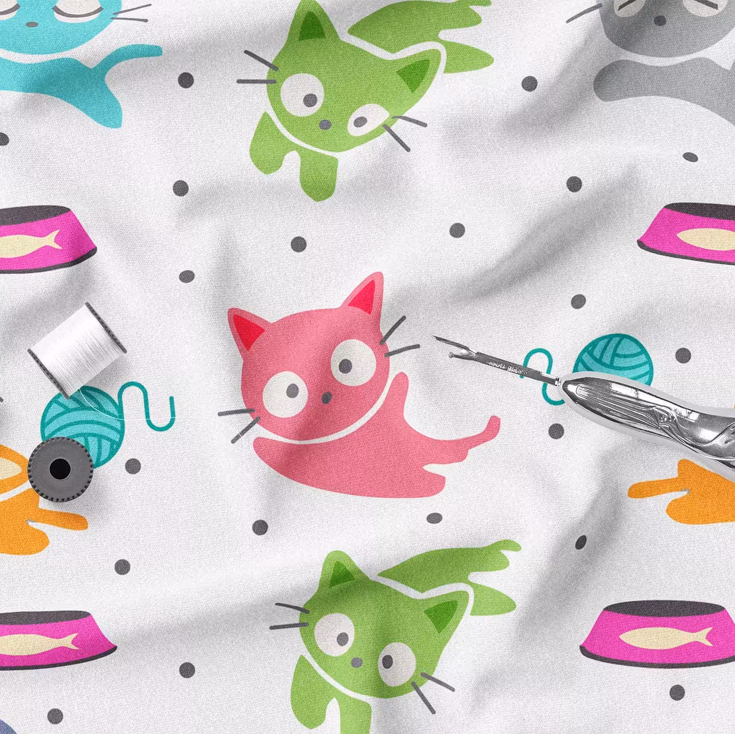 پارچه  روبالشتی مخمل پارچه باما   مدل گربه کیوت   کد 5011403