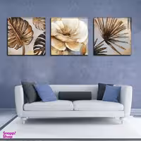 تابلو شاسی بکلیت طرح نقاشی مدرن گل و برگ انجیری مدل SH-1618 مجموعه 3 عددی