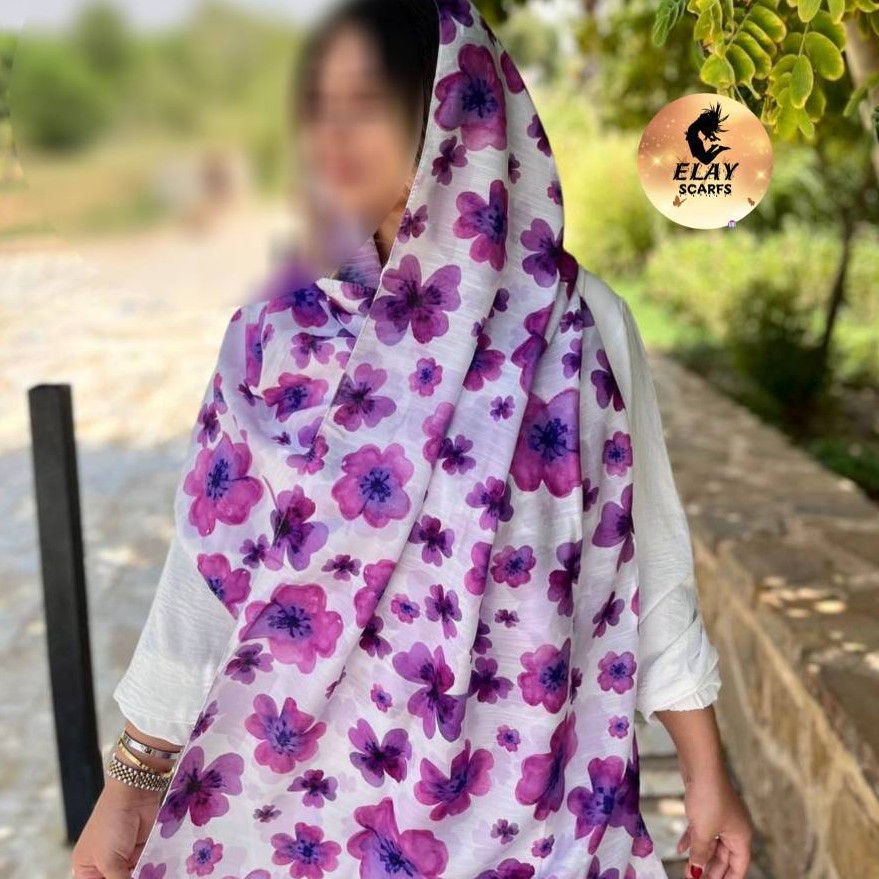 شال گل بنفشه نخی اعلا چهارفصل کیفیت تضمین شده