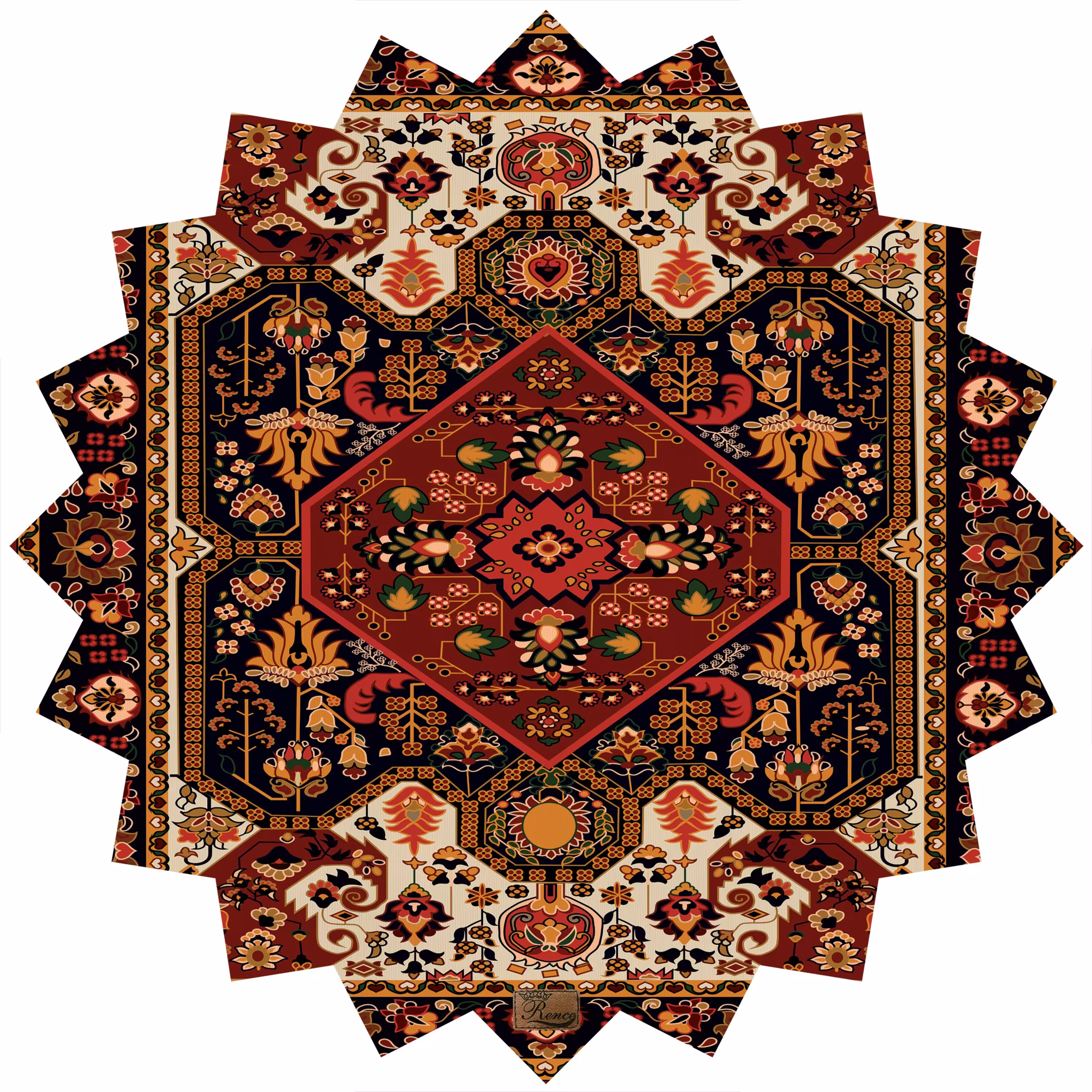 رومیزی مخمل طرح سنتی سایز 90 در 95 مدل T6-458 شرکت رنس