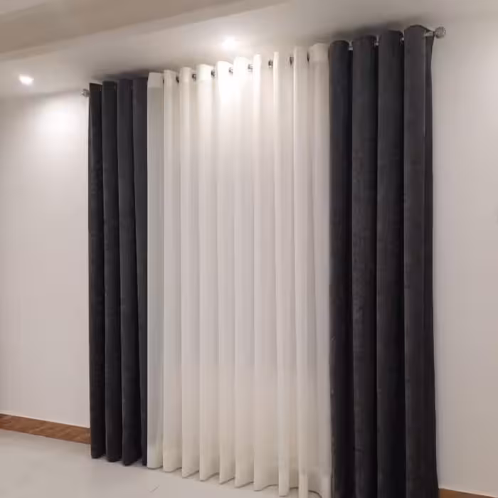 پرده آماده با ترکیب مخمل شانل و حریر ساده 