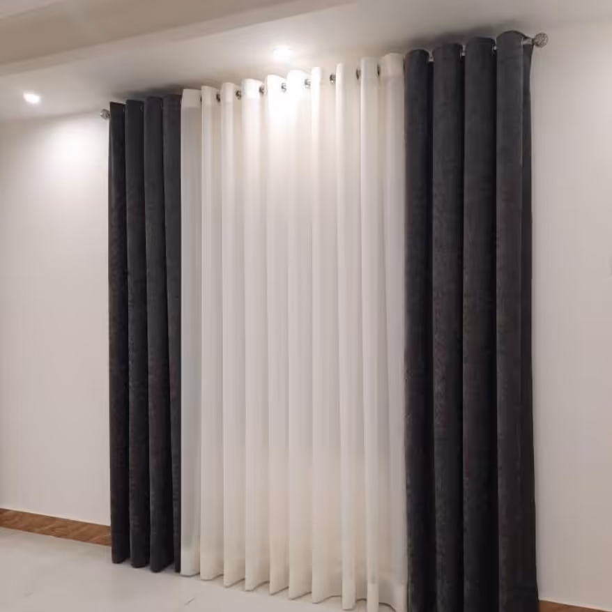 پرده آماده با ترکیب مخمل شانل و حریر ساده 