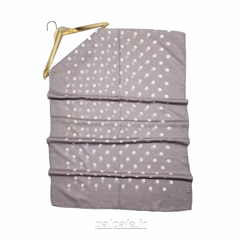 شال حریر نخ  توپ توپی (خال خالی ) زمینه طوسی