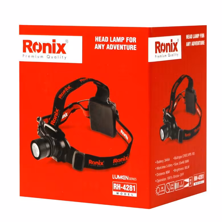 چراغ پیشانی 90 لومن رونیکس RH-4281 با برد 80 متر

