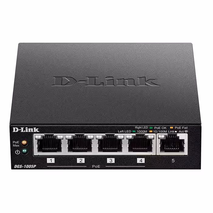 قیمت و خرید سوییچ 5 پورت PoE پلاس گیگابیت و دسکتاپ دی لینک مدل DGS-1005P | یاس ارتباط