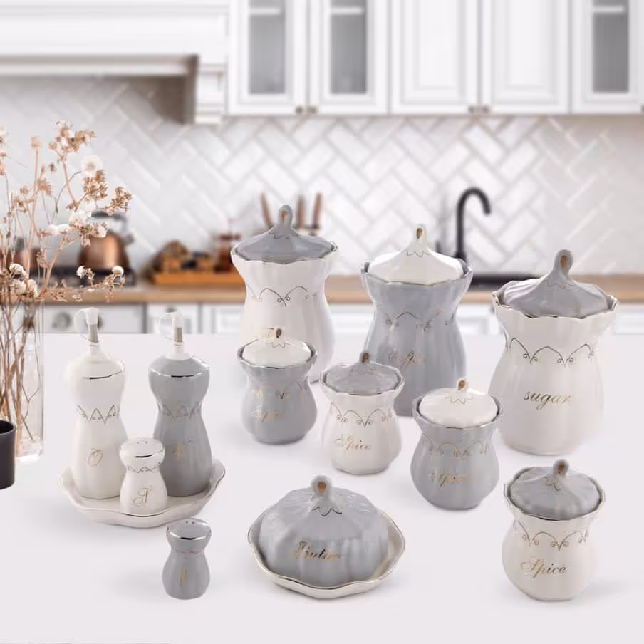 پا سماوری 14 پارچه برند پرستیژ کد 507 سفید و طوسی 