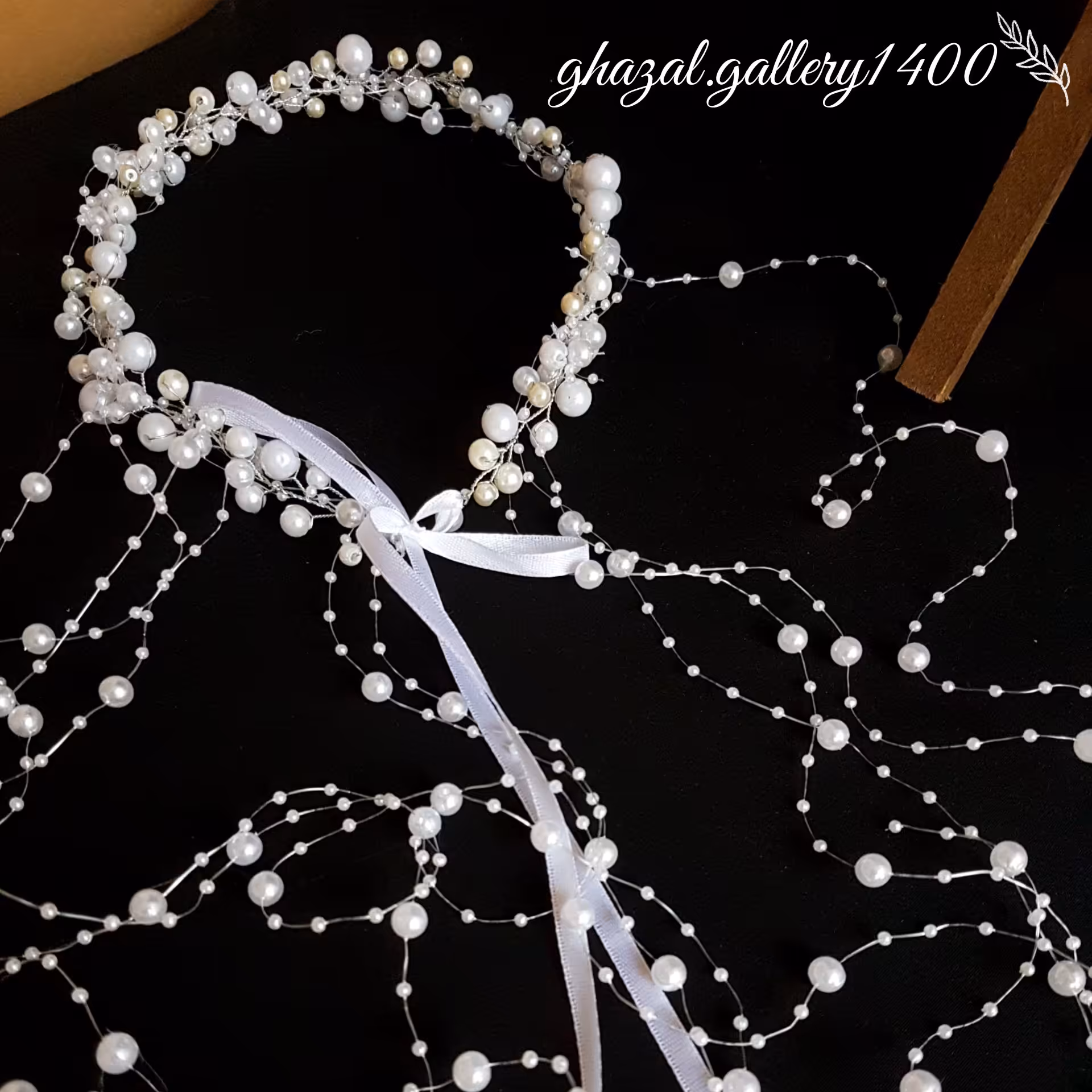 ریسه مرواریدی آویز دار با ارتفاع 60 سانت اتصال با روبان