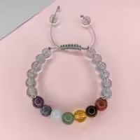 دستبند سنگ کوارتز آبی و هفت سنگ و کاسبرگ نقره سایز  قطر 8 میلیمتر تراش گرد زنانه و مردانه