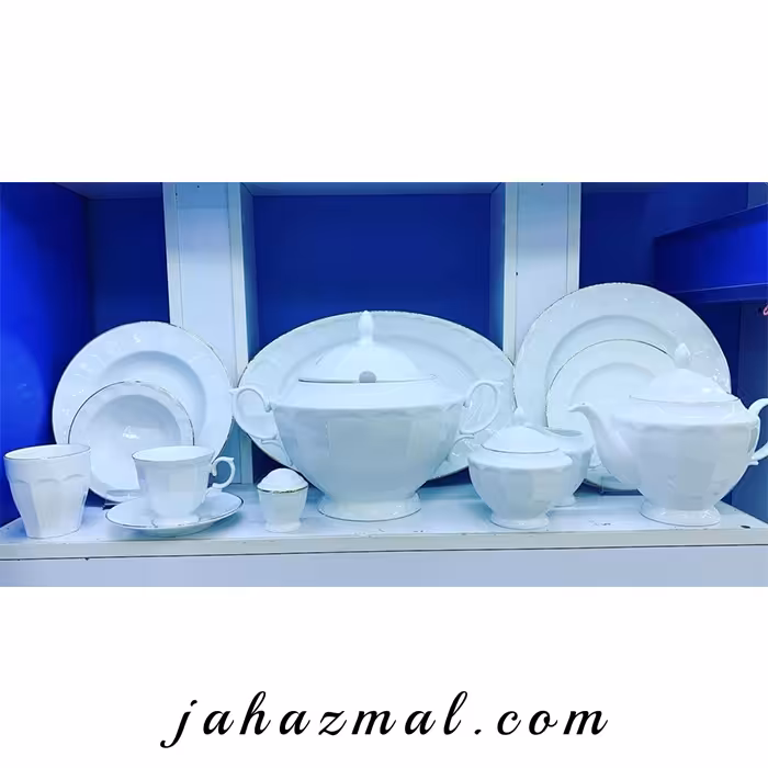 سرویس چینی زرین طرح سمن 103 پارچه (سفید لب نقره)