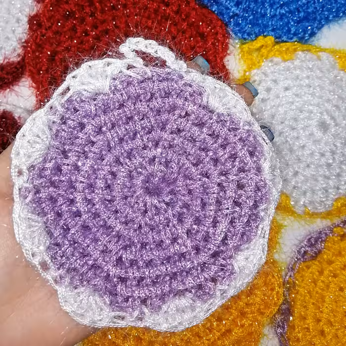 اسکاچ ظرف شویی بافتنی یک لایه سوزنی طرح دایره بنفش سفید 