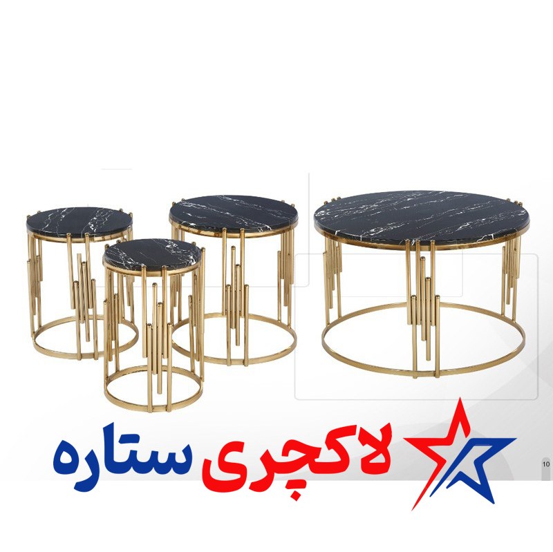 میز عسلی سه سایز و جلو مبلی پیانو گرد فورتیک طلا