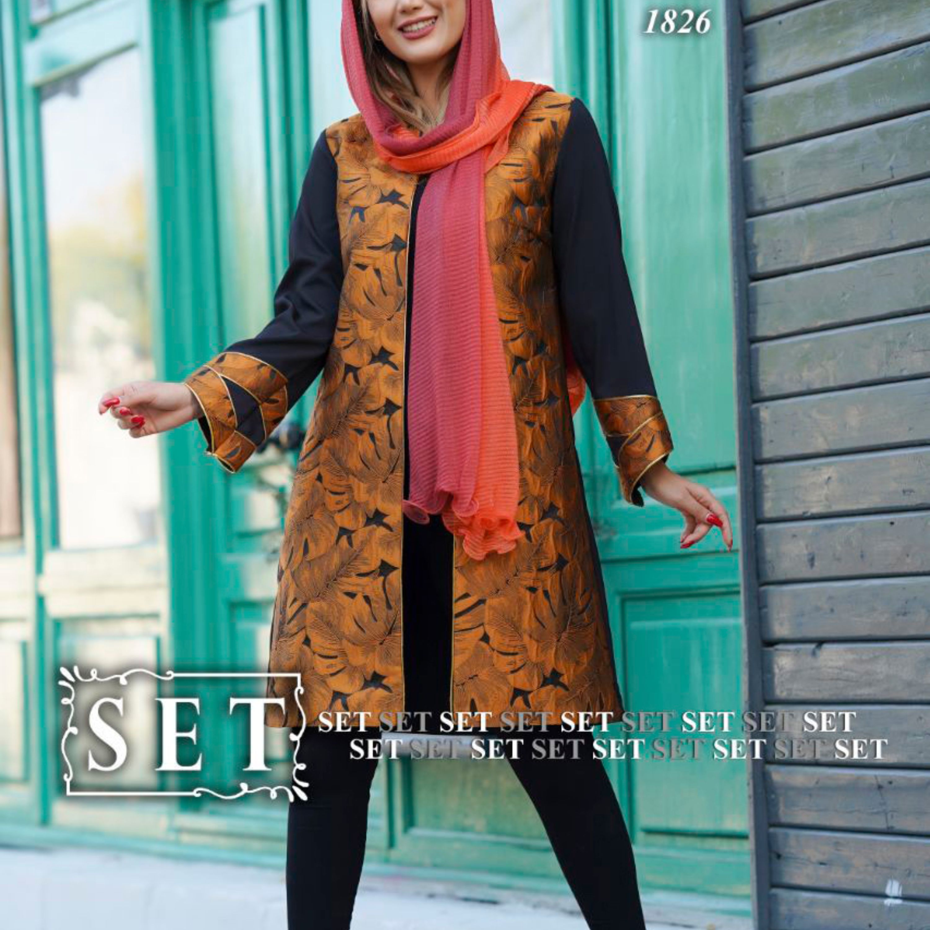 مانتو مجلسی مدل یاس ژاکارد ترک رنگ مسی برند SET