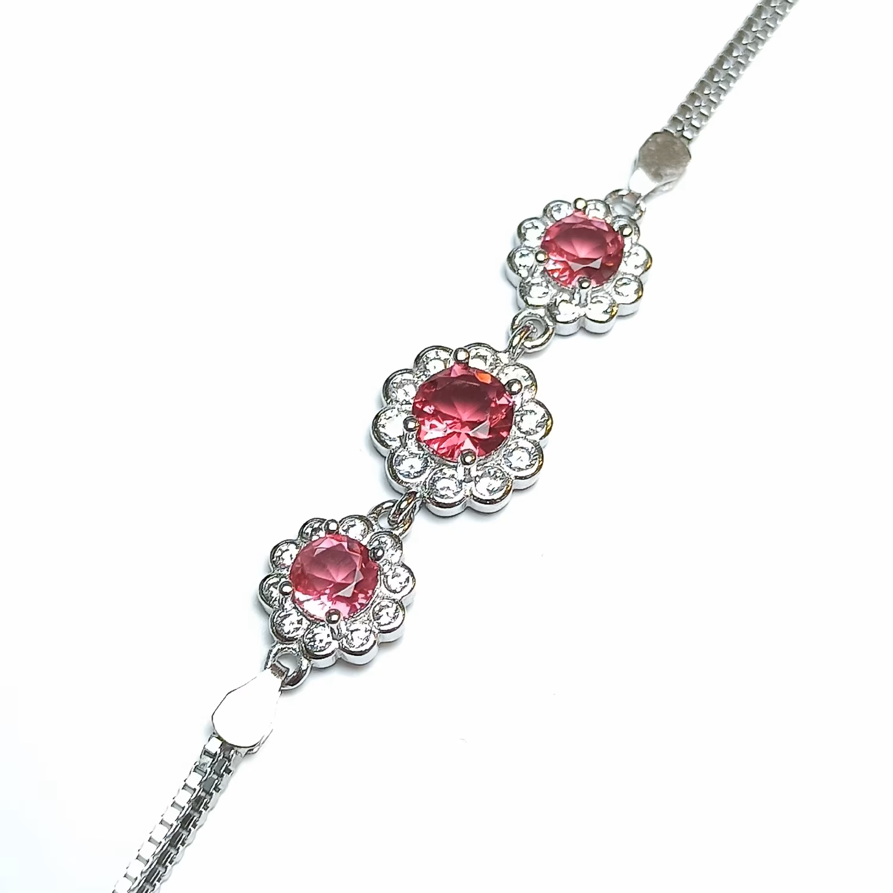 دستبند نقره جواهری نگین رنگی قرمز آبکاری رادیوم 1