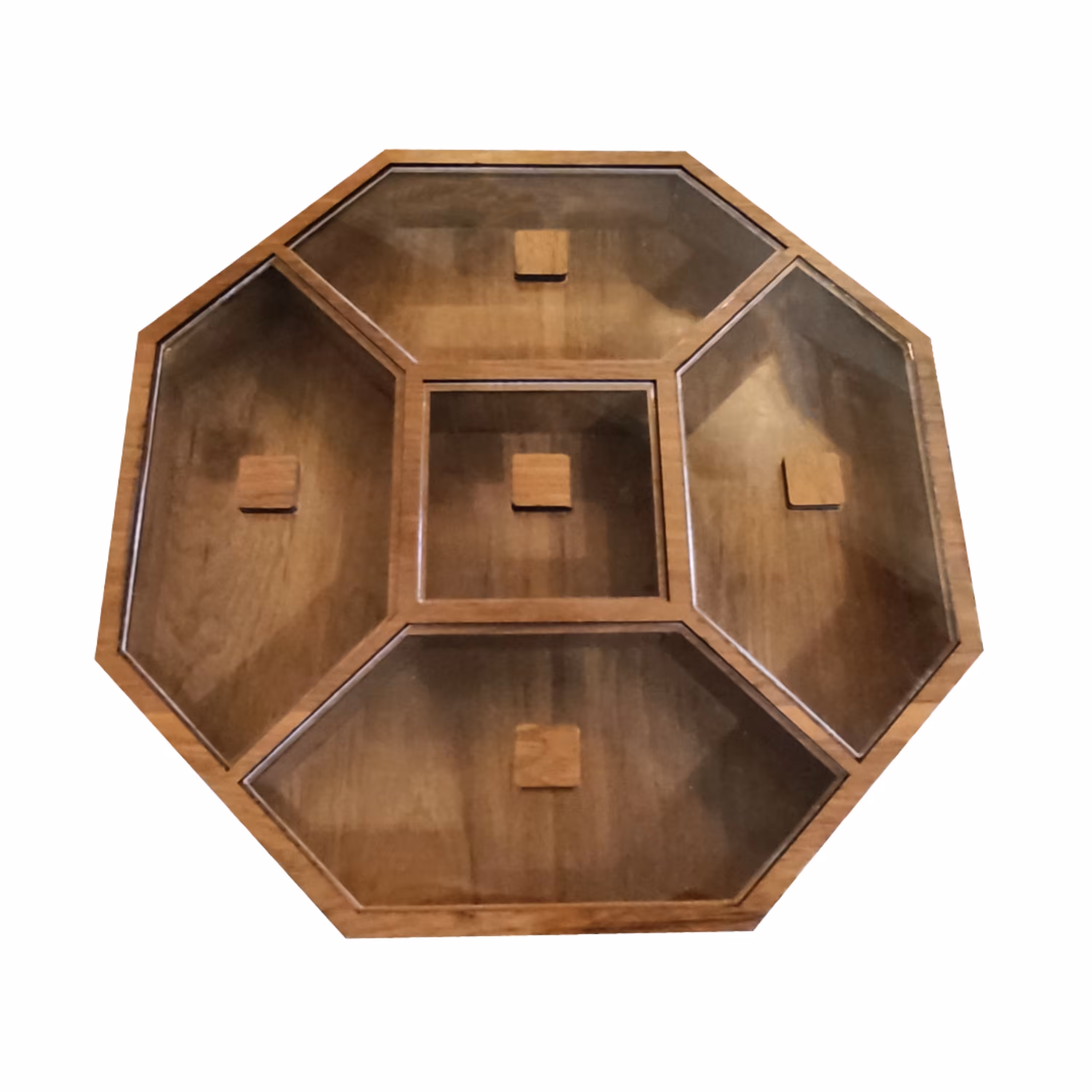 جعبه پذیرایی - 8 ضلعی - چوبی در دار - قهوه ای - کد 144