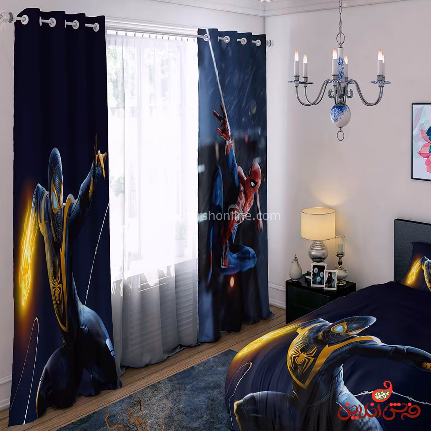 پرده 2 عددی کد 15189/1 طرح مرد عنکبوتی