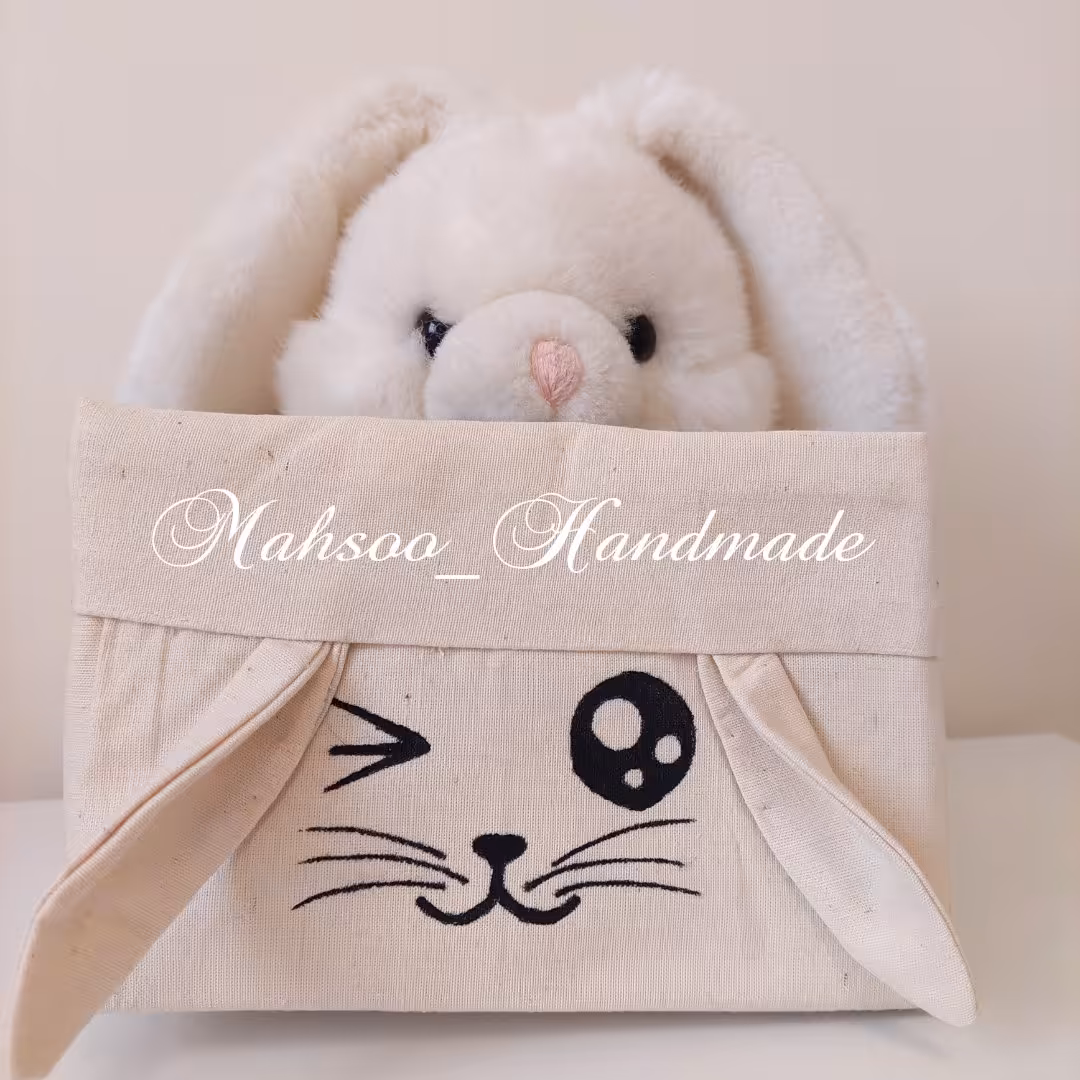 باکس پارچه ای الیاف طبیعی خرگوشی ابعاد 15 × 20 عمق 10 سانت