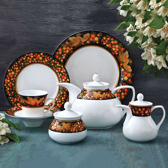 سرویس چینی زرین طرح سیمرغ 108 پارچه