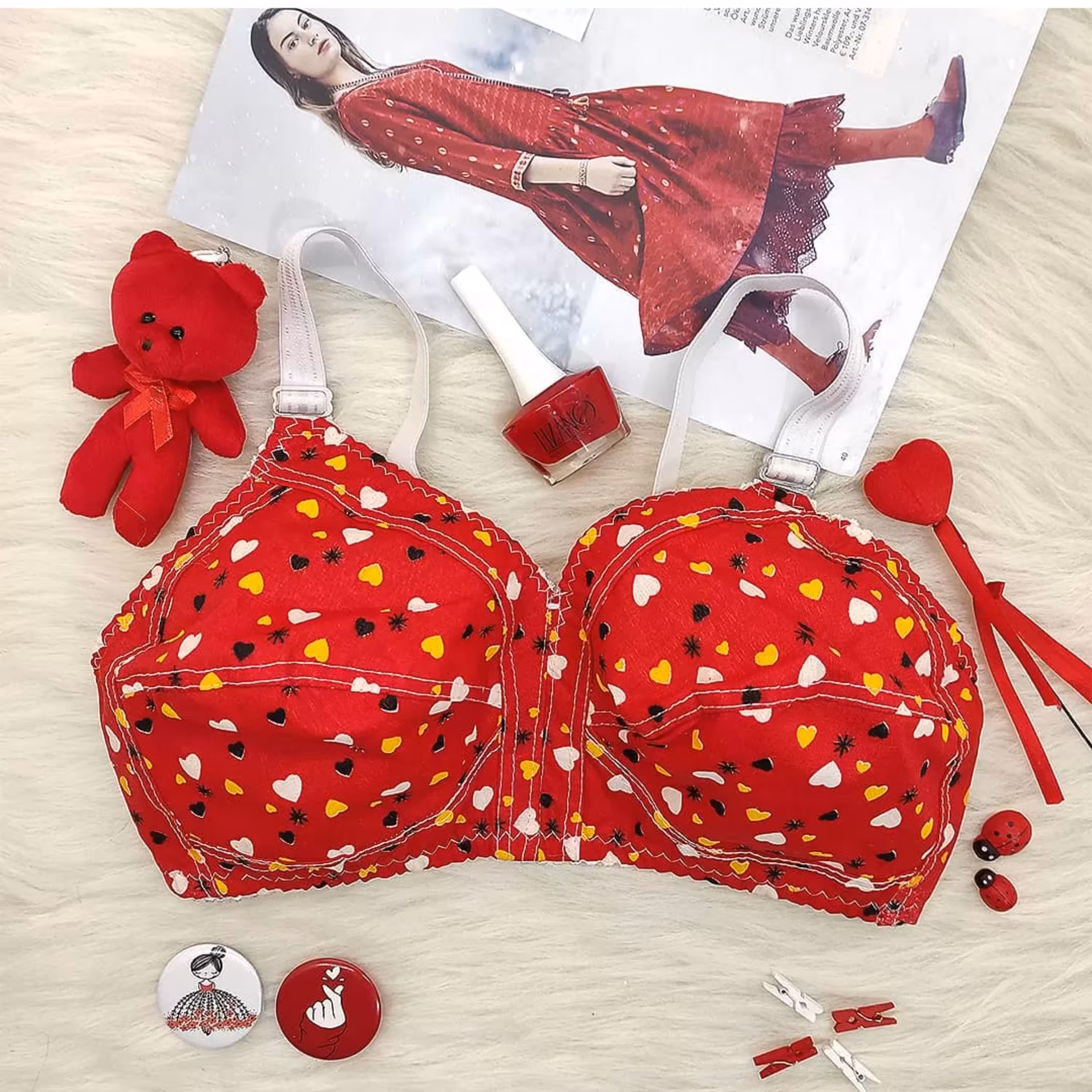 سوتین نخی راحتی بدون فنر طرح قلب 70 تا 85