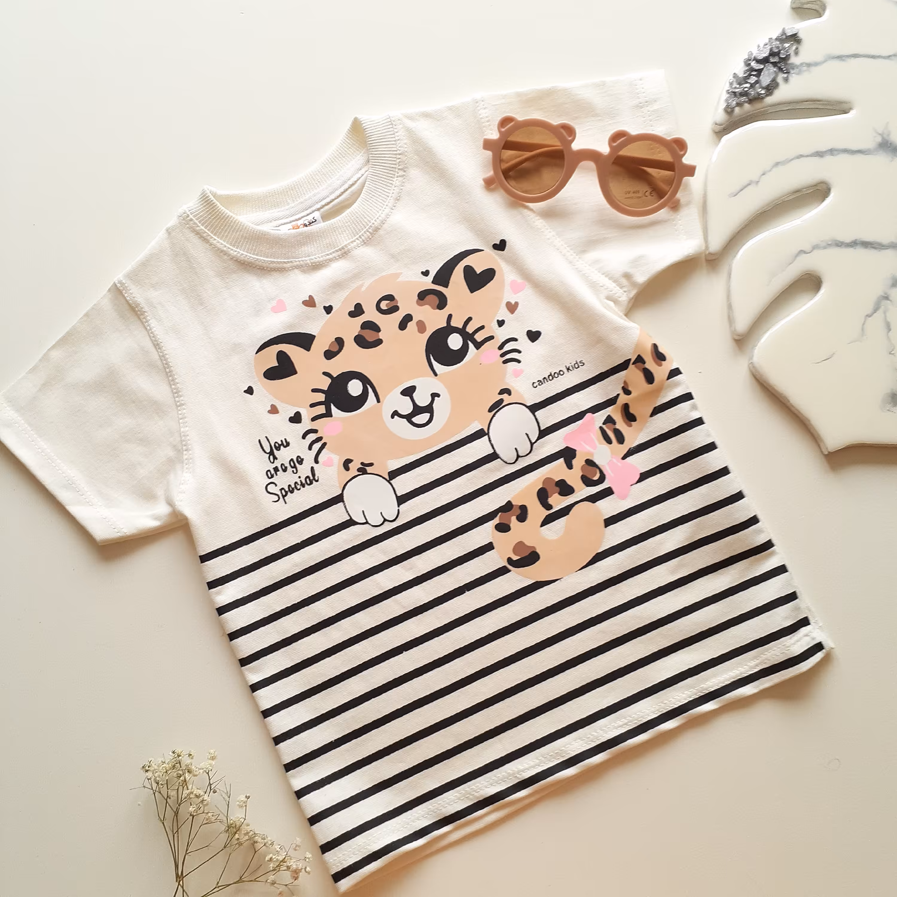 تیشرت دخترانه با طرح پلنگ و تضمین چاپ لباس مناسب سایز40تا55