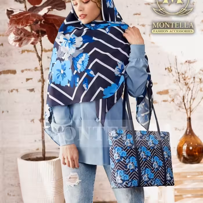 ست کیف و روسری آبی رنگ قیمت حراجی کیفیت بالا ارسال رایگان 