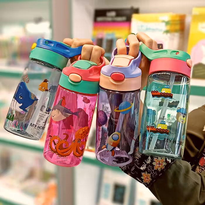 قمقمه فانتزی نی دار 500 میلی لیتر نشکن دسته دار قمقمه کودک قمقمه بچگانه قمقمه مدرسه قمقمه آب بطری 