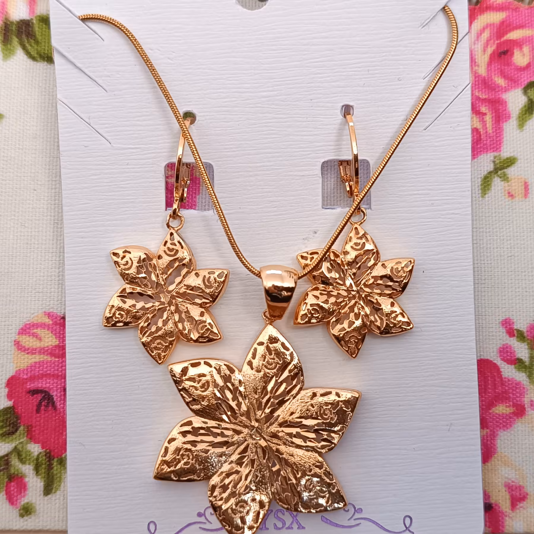 نیم ست طلایی رنگ ثابت کیفیت بالا برندysx طرح گل (کد201)