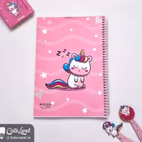 دفتر  80 برگ  طرح یونیکورن صورتی برند پیتیکو صحافی فنری و خطوط ابی