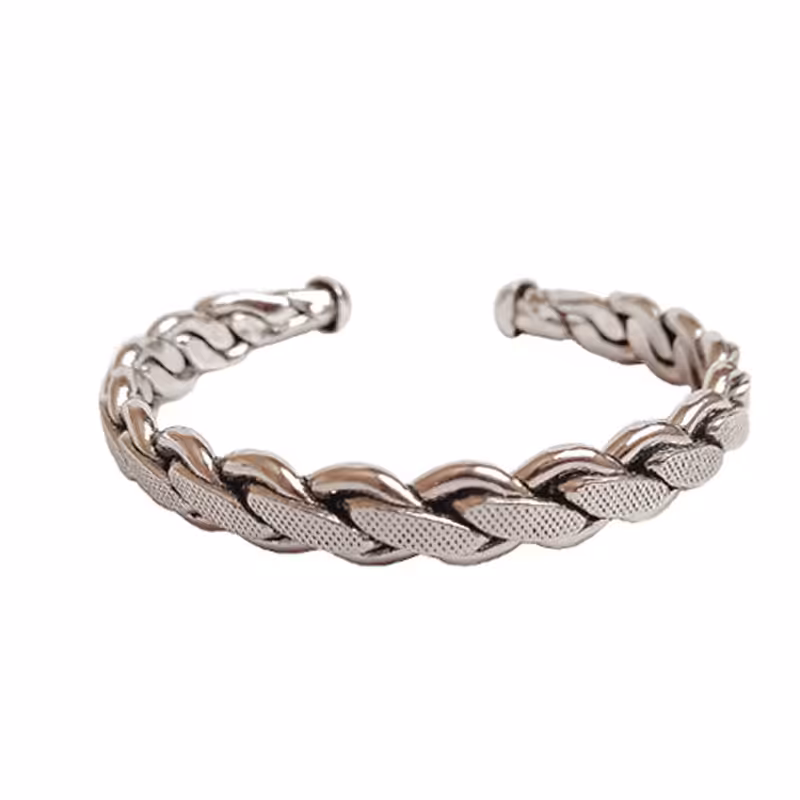 دستبند مسی بافت  پهن نقره ای کدjw  12.5 