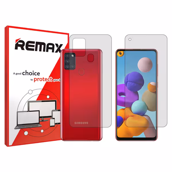 گلس صفحه نمایش و پشت گوشی سامسونگ Galaxy A21s مدل شفاف برند ریمکس کد SS